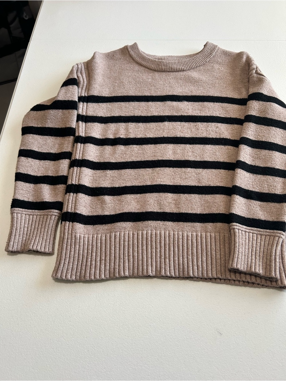 Philosophy Beige and Black Striped Crewneck Sweater